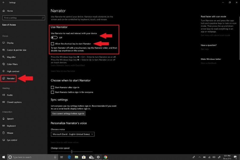 Windows 10 でナレーターをオフにする方法