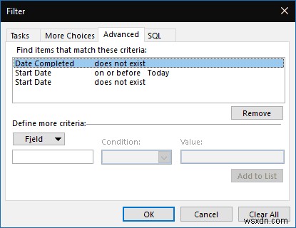 開始日が将来の Outlook タスクを非表示にする方法