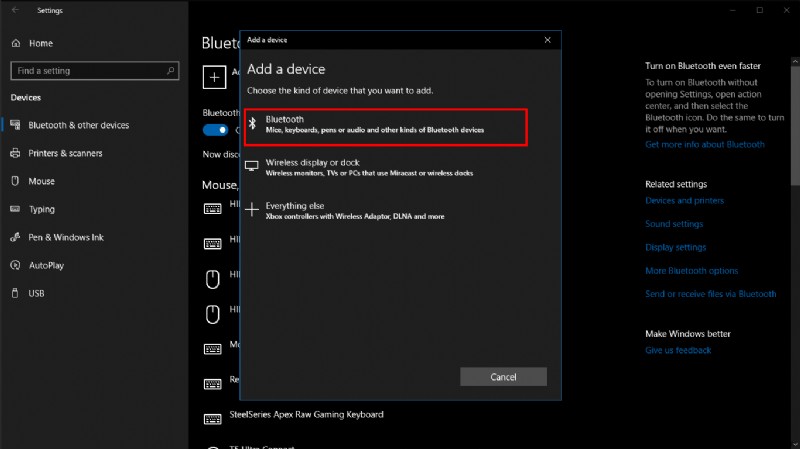 Windows 10 PC から Bluetooth 経由でファイルを送信する方法