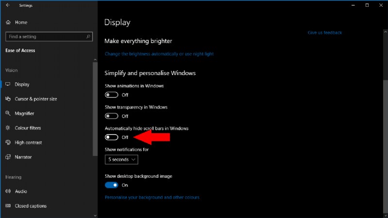 Windows 10 でスクロールバーが消えるのを止める方法