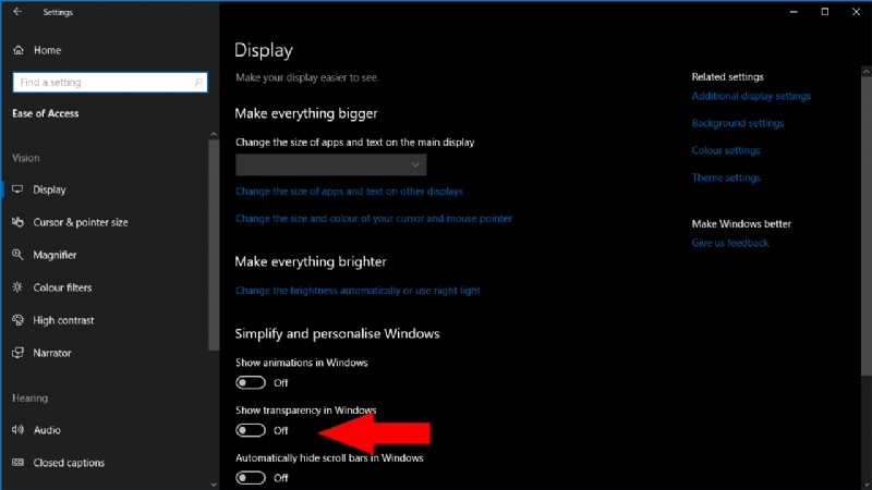 Windows 10 で Fluent Design の透明効果を無効にする方法