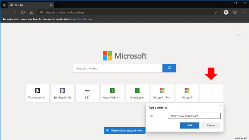 Microsoft Edge Insider で新しいタブ ページをカスタマイズする方法