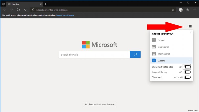 Microsoft Edge Insider で新しいタブ ページをカスタマイズする方法