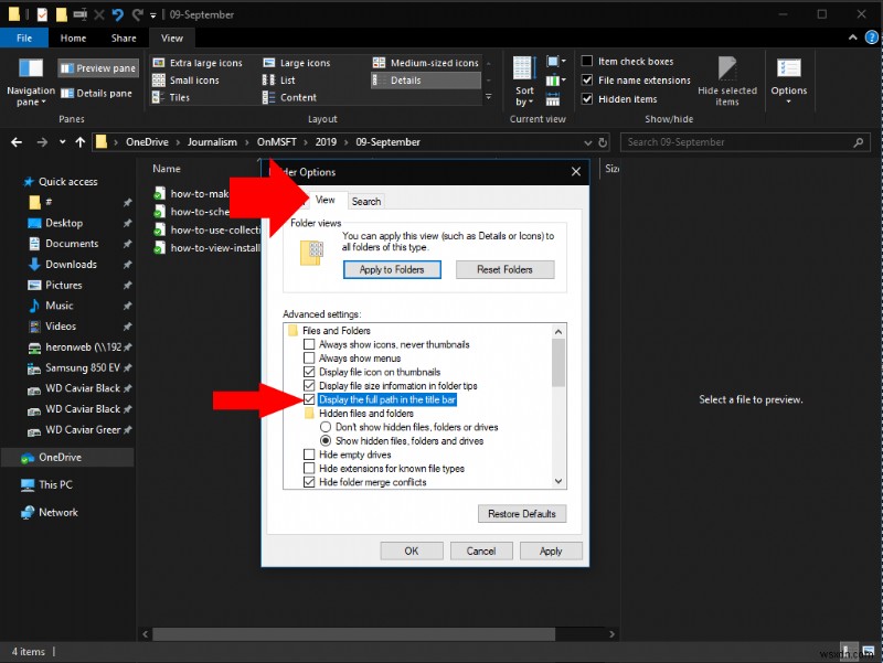 Windows 10s ファイル エクスプローラーのタイトル バーに完全なディレクトリ パスを表示する方法