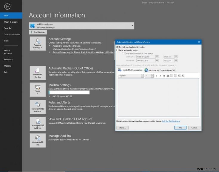 Office 365 の Outlook でメール アカウントを設定および管理する方法