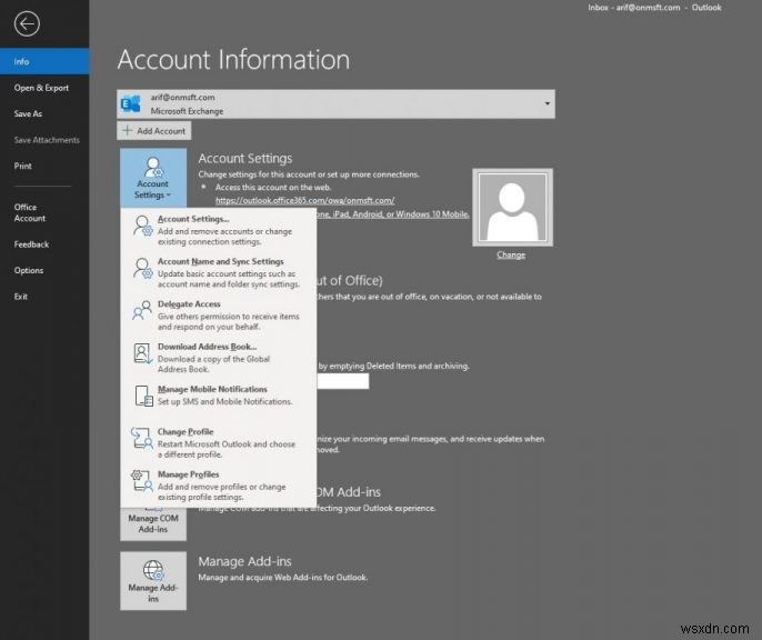 Office 365 の Outlook でメール アカウントを設定および管理する方法