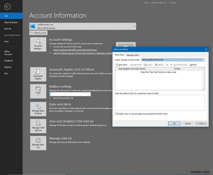 Office 365 の Outlook でメール アカウントを設定および管理する方法