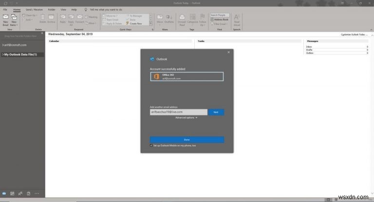 Office 365 の Outlook でメール アカウントを設定および管理する方法