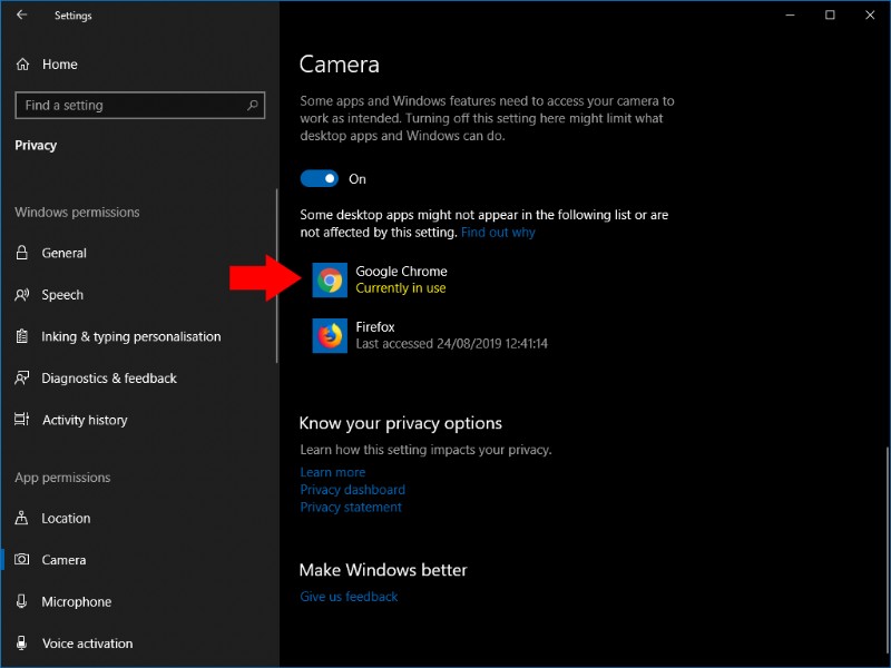 Windows 10 でウェブカメラを使用しているアプリを確認する方法