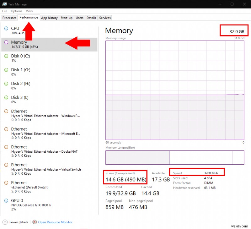 Windows 10 で RAM のサイズと速度を確認する方法