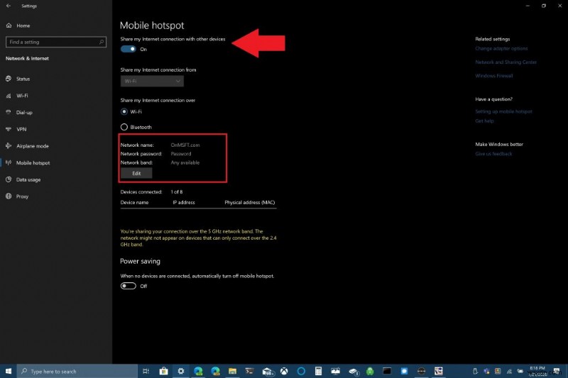 Windows 10 PC をモバイル ホットスポットとして使用する方法