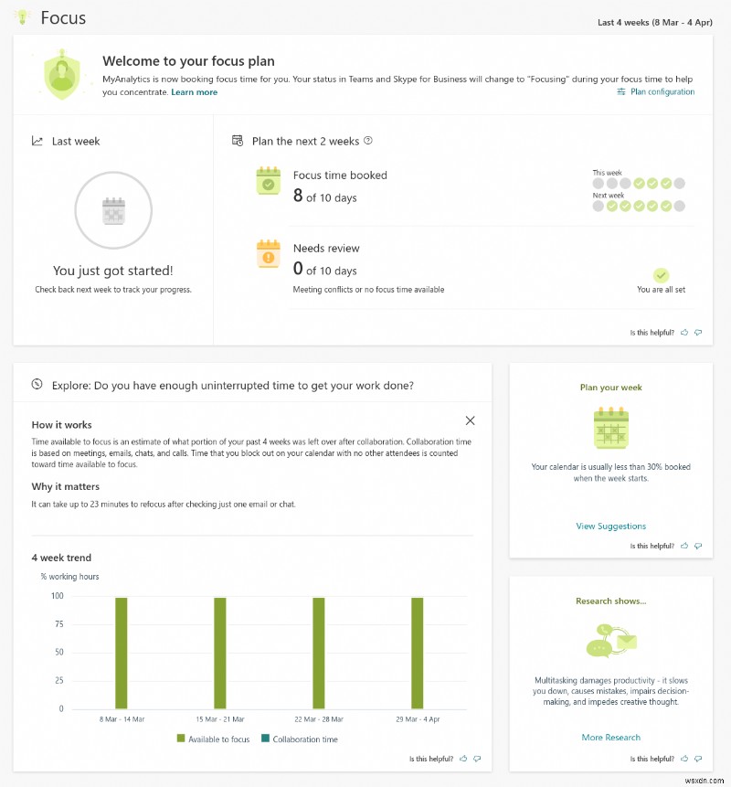 Office 365 で MyAnalytics を使用して、リモートで作業するときの時間をより適切に管理する方法