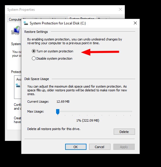 Windows 10 で復元ポイントを作成する方法