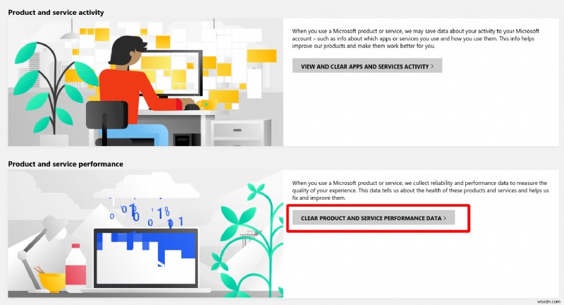 Microsoft アカウントから製品とサービスのパフォーマンス データを消去する方法