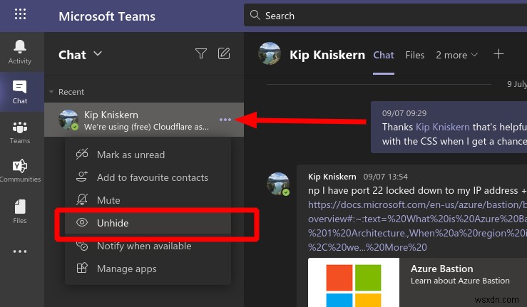 Microsoft Teams でチャットを表示または非表示にする方法