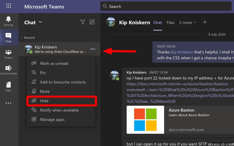 Microsoft Teams でチャットを表示または非表示にする方法