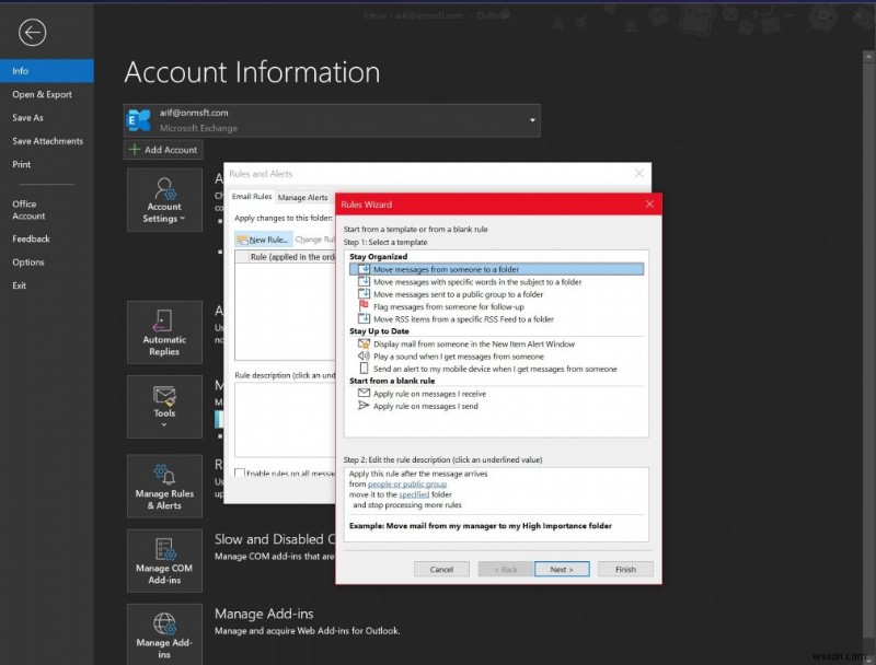 Windows 10 の Outlook でルールを設定して、受信トレイをクリーンアップして整理する方法