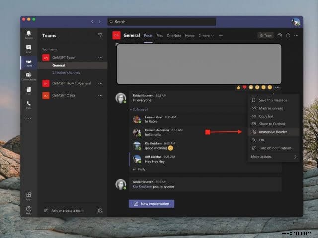 Microsoft Teams でイマーシブ リーダーを使用して言語を学習および翻訳したり、メッセージを見たり聞いたりしやすくする方法