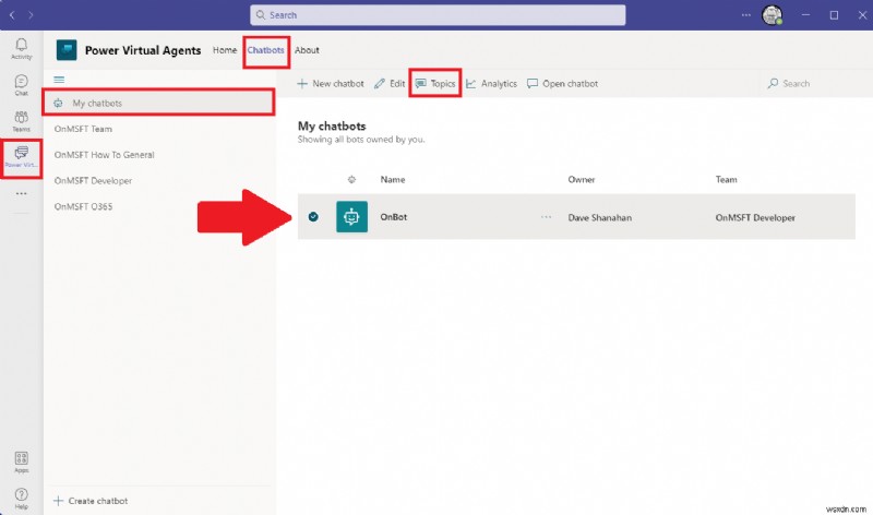 Microsoft Teams で Power Virtual Agents チャットボットのトピックを作成および編集する方法