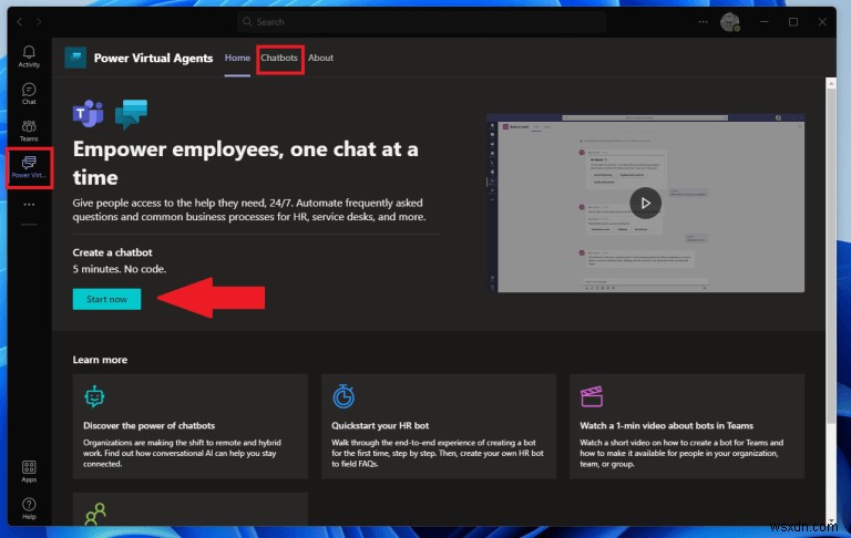 Microsoft Teams で Power Virtual Agents チャットボットをすばやく作成する方法