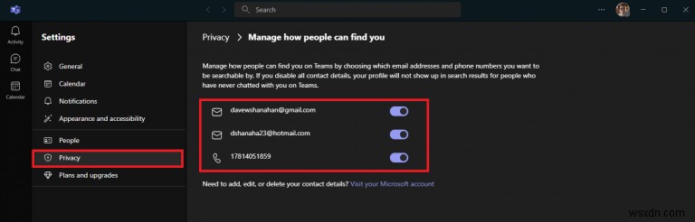 Windows 11 の Microsoft Teams のチャットでメール アドレスを非表示にする方法