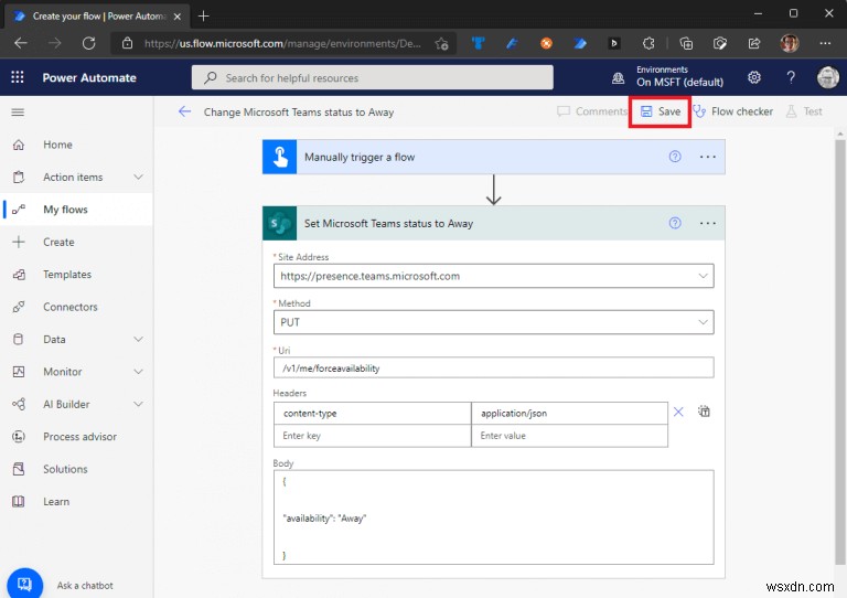 Power Automate を使用して Microsoft Teams のステータスを更新する方法