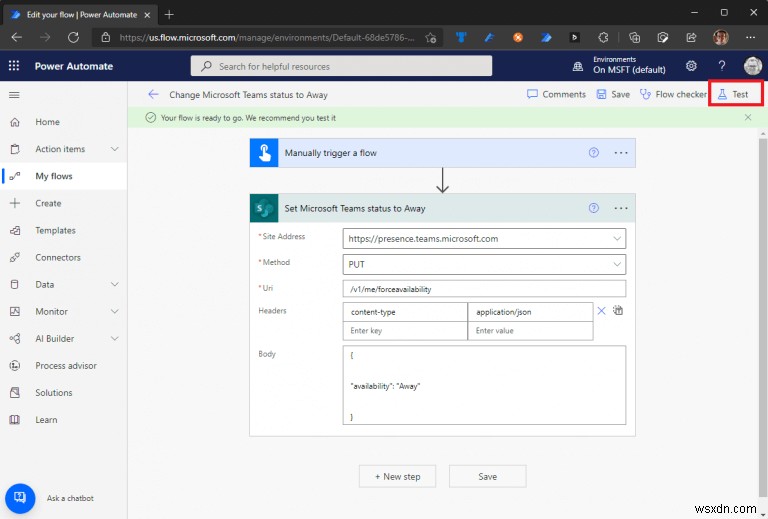 Power Automate を使用して Microsoft Teams のステータスを更新する方法