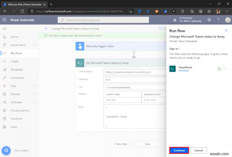 Power Automate を使用して Microsoft Teams のステータスを更新する方法