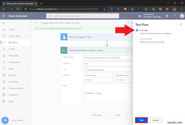 Power Automate を使用して Microsoft Teams のステータスを更新する方法