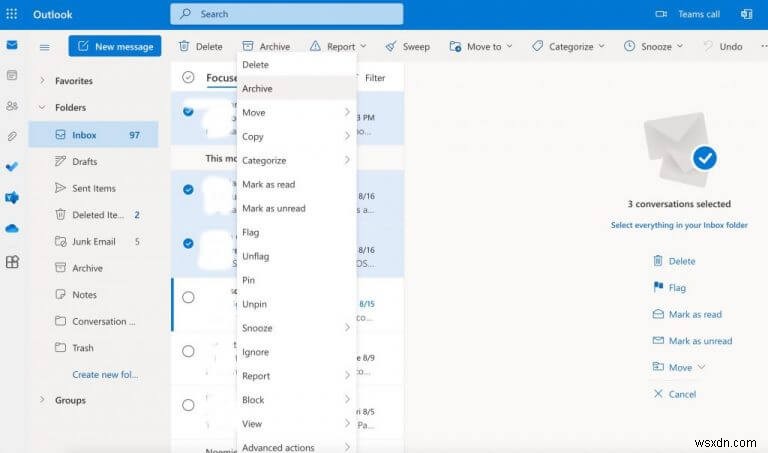 Outlook メールをアーカイブする方法