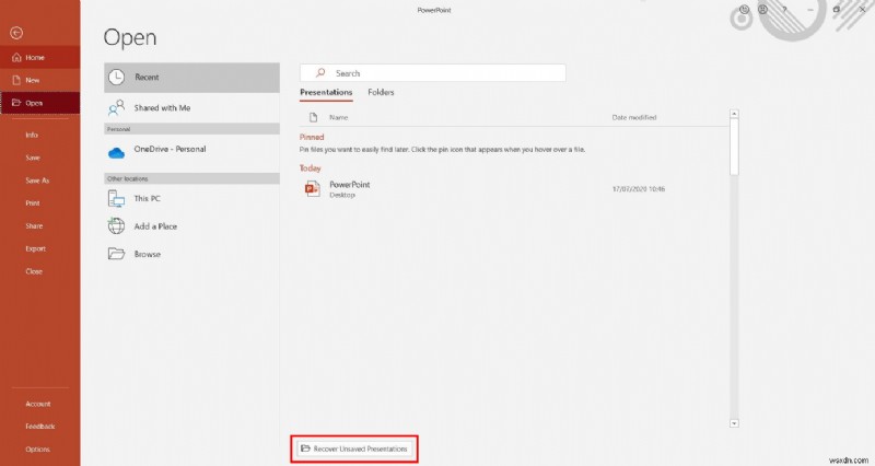 Windows 10 で保存されていない PowerPoint を復元する方法