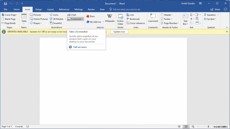 MS Office 組み込みスクリーンショット ツールの使用方法