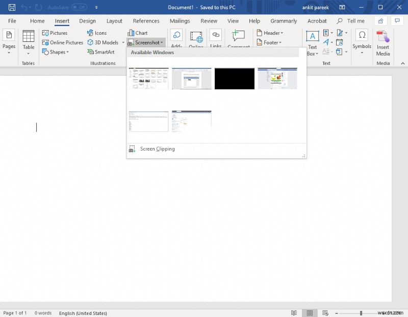 MS Office 組み込みスクリーンショット ツールの使用方法
