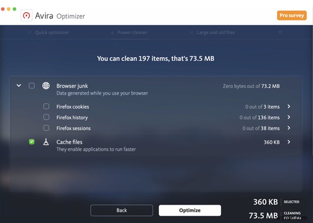 Avira Optimizer:Mac ストレージの管理