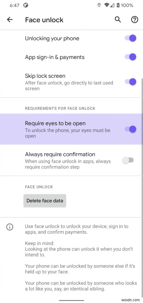 Pixel 4 に Eyes Open Face Unlock オプションが追加