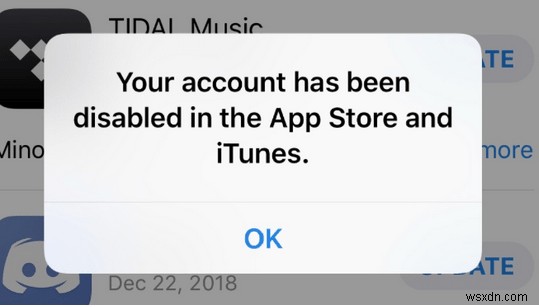 App Store と iTunes でアカウントが無効になっている (修正済み)