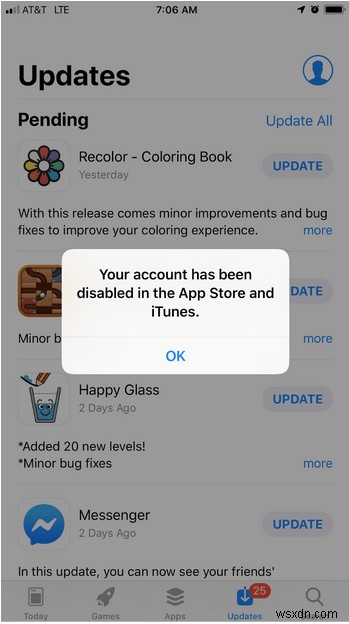 App Store と iTunes でアカウントが無効になっている (修正済み)