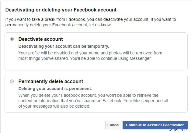 Facebook を非アクティブ化した後に Facebook Messenger を非アクティブ化する方法