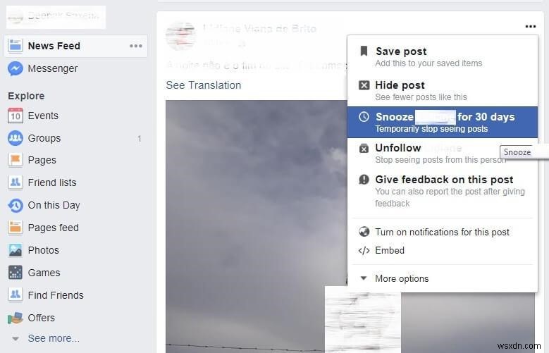 Facebook ユーザーを 30 日間「スヌーズ」する方法