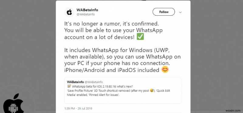 複数のデバイスで同じ WhatsApp アカウントにアクセス