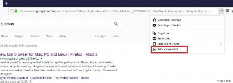 Firefox Quantum を使用して、任意の Web ページのスクロール スクリーンショットを取得します。