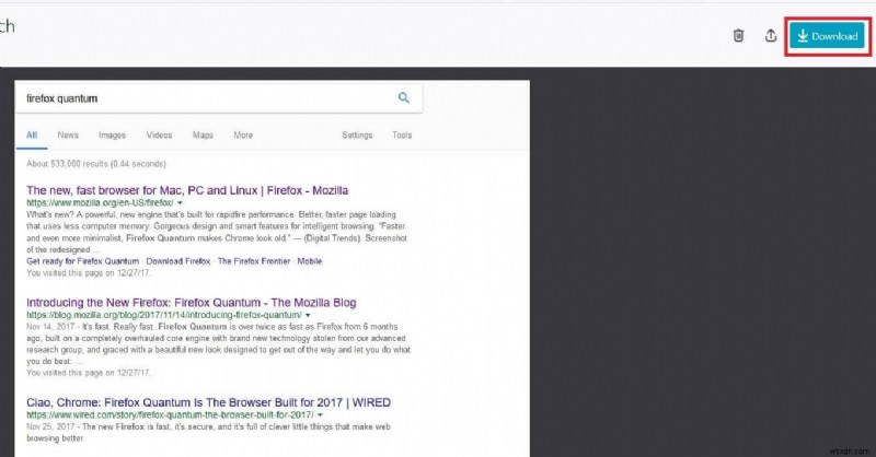 Firefox Quantum を使用して、任意の Web ページのスクロール スクリーンショットを取得します。