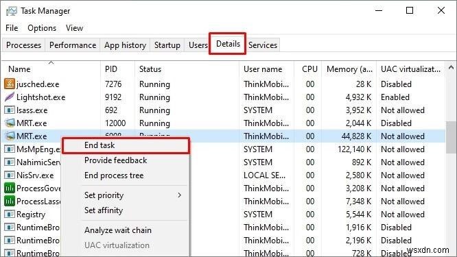 MRT.exe による CPU と RAM の高使用率を修正する方法