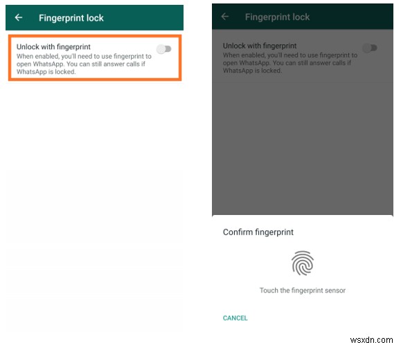 Android での WhatsApp 指紋ロックの更新