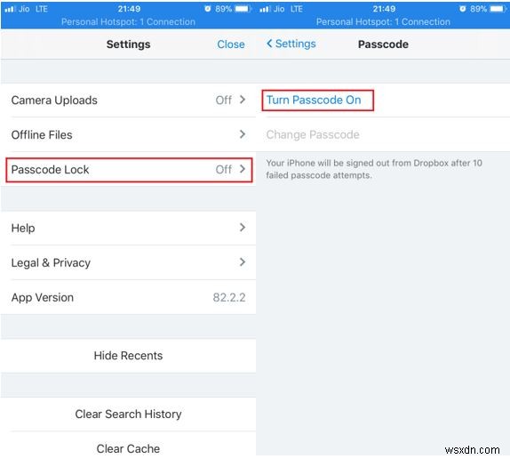 iPhone で Dropbox アプリのパスコードを設定する方法