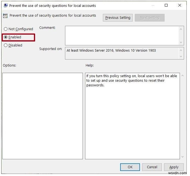 Windows 10 でローカル アカウントのセキュリティの質問を無効にする方法