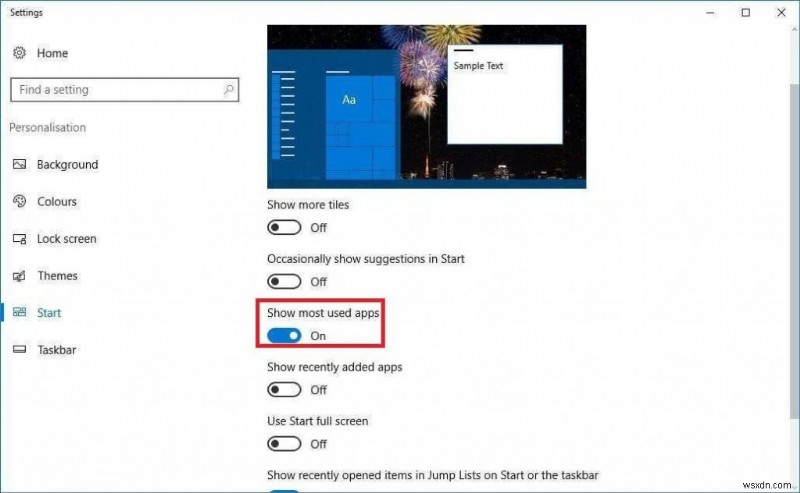 Windows 10 のスタート メニューから「最も使用されているアプリ」を削除する方法