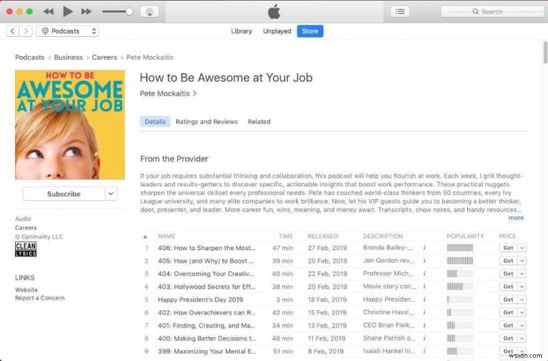 iTunes でビデオ Podcast を再生する方法 