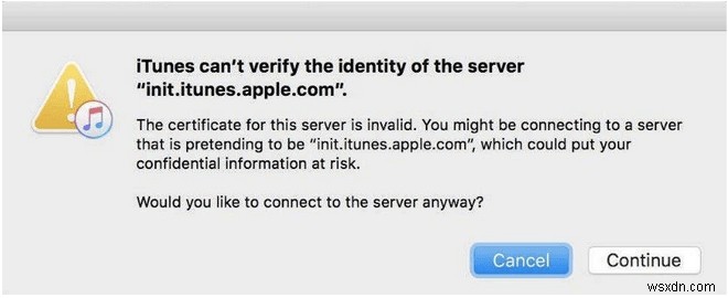 iTunes がサーバーの ID を確認できない (修正済み)