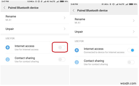 Android デバイスで Bluetooth テザリングを使用してインターネットを共有する方法